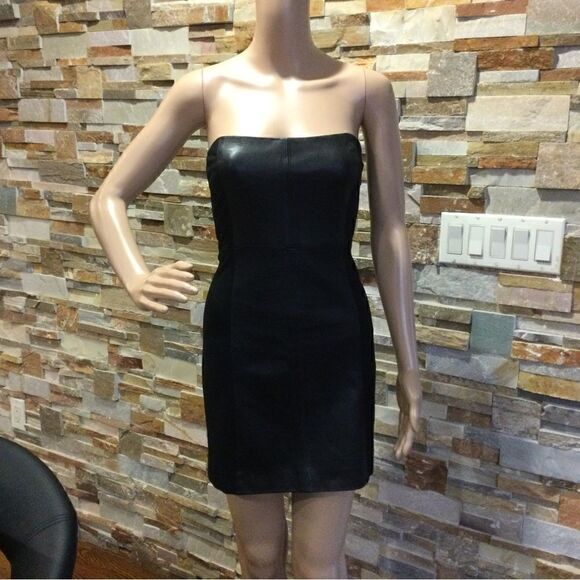 THEORY Shosana Leather Panel Strapless Mini Dress - Picture 1 of 9